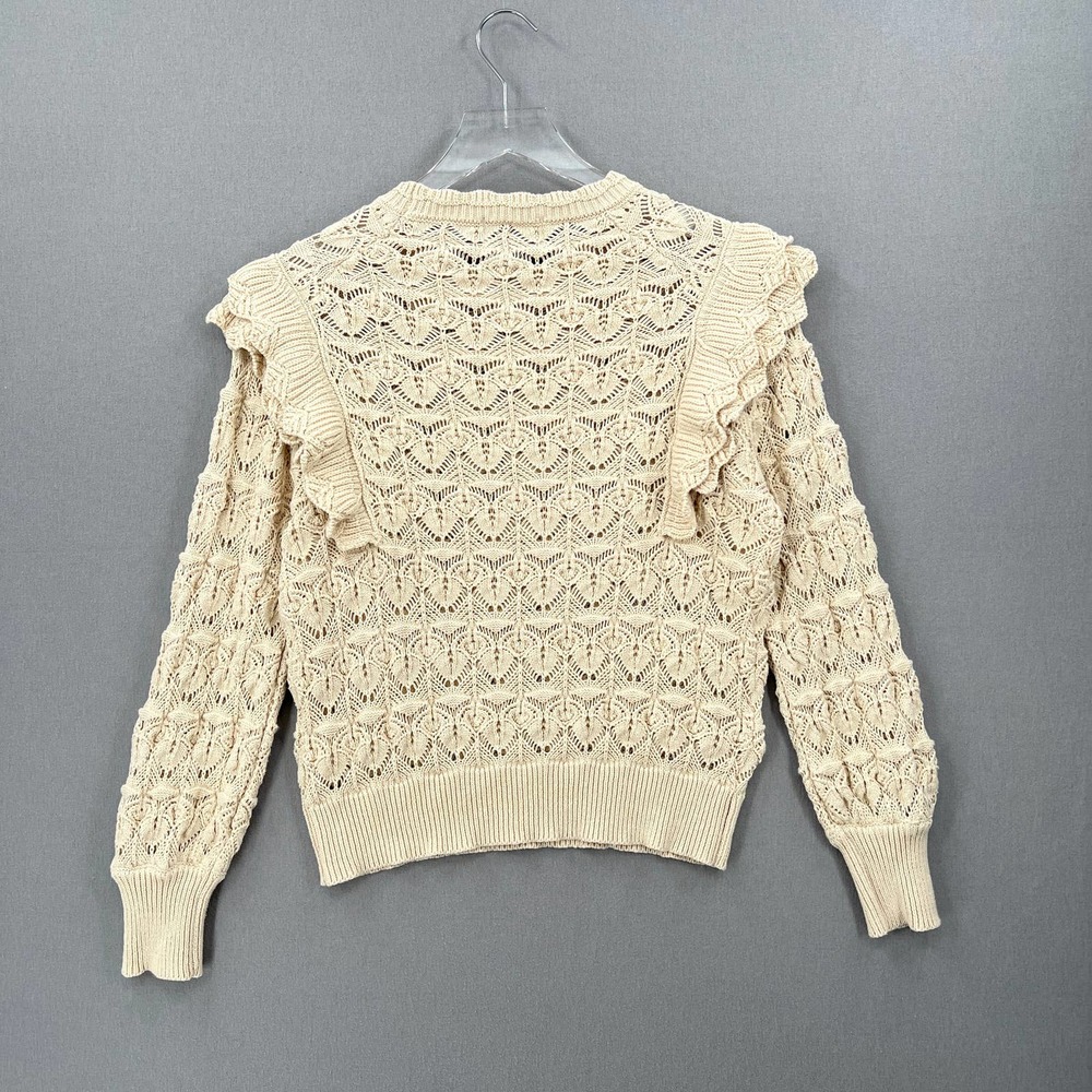 LINE + DOT Diane Sweater Womens Large Cream Crochet Ruffle Shoulder Round Neck - Picture 5 of 15